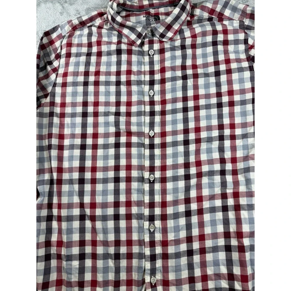 The North Face Mens XL Plaid Button Down Long Sleeve Shirt Red Gray White